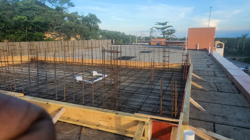 Steel reinforcement fixed for a roof slab ahead of the concrete pour